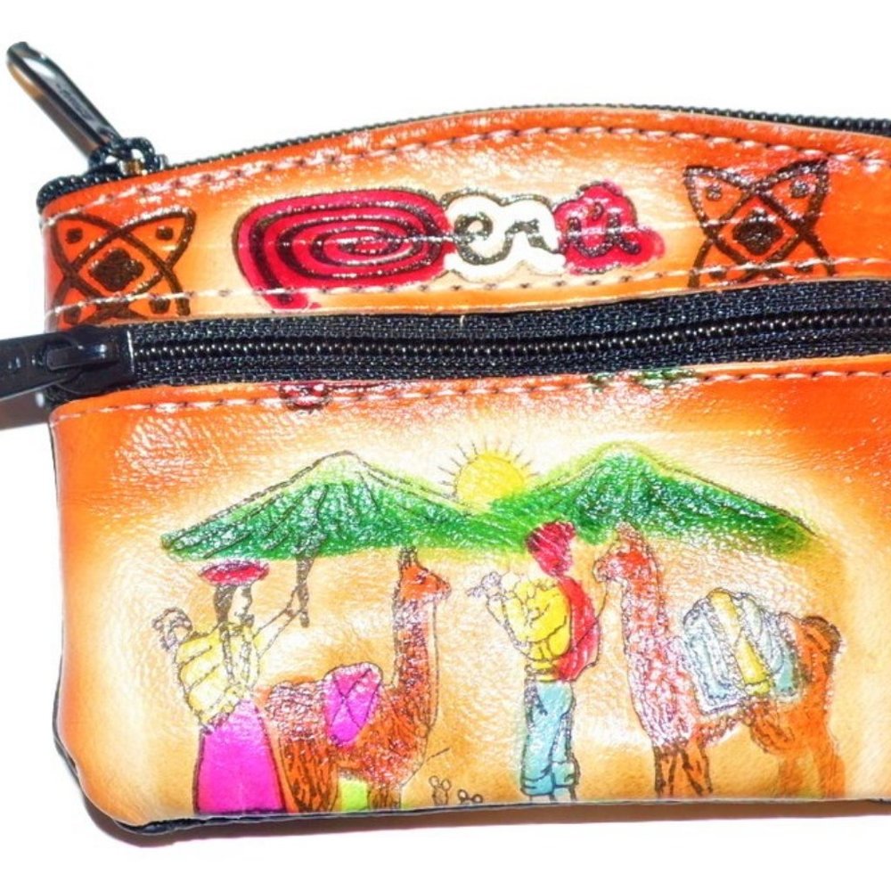 Small Leather Wallet  Hand painted from Peru